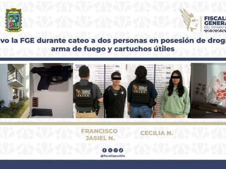 Catean inmueble en Puebla presuntamente utilizado para venta de drogas; detienen a dos personas