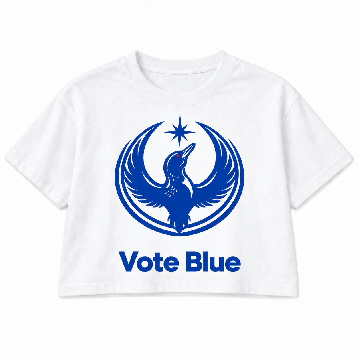 Vote Blue Rebel Loon Crop Top in white with red eye