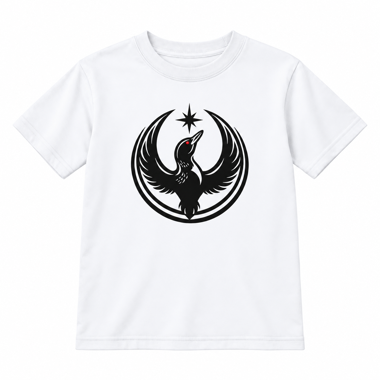 Rebel Loon Youth Crew-Neck T-Shirt — white garment with black Rebel Loon