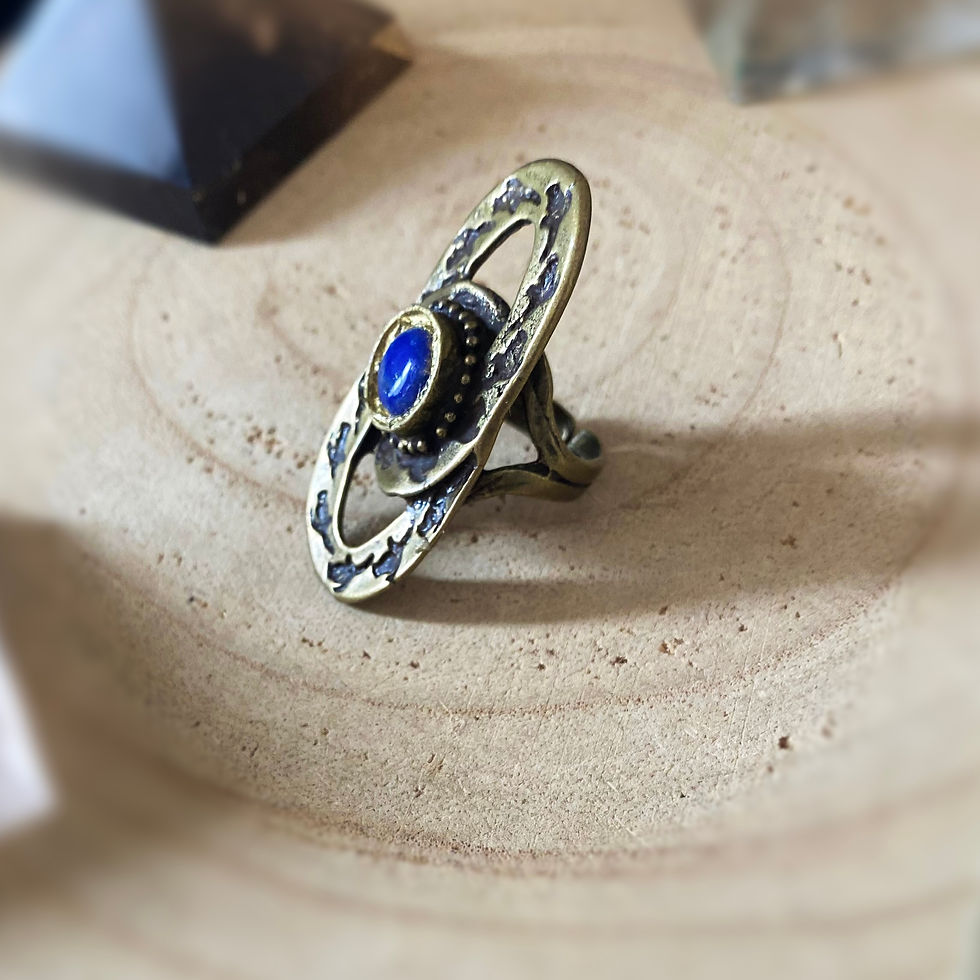 Thumbnail: Lapis Lazuli ring in bronze - adjustable, unisex