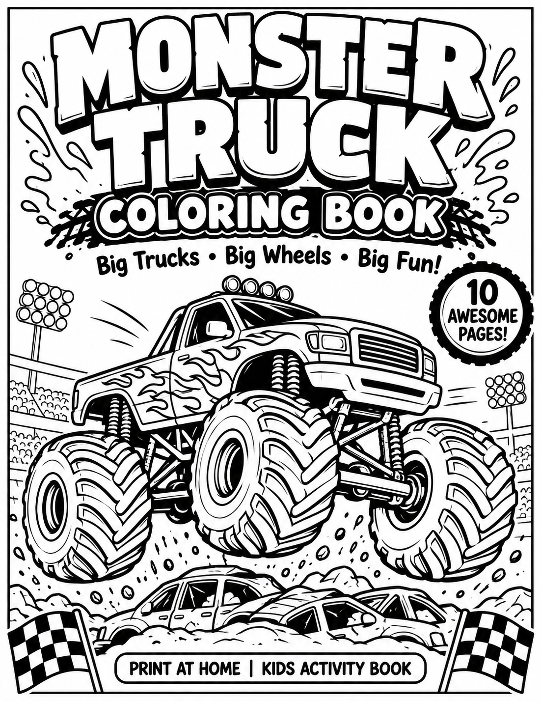 Monster Truck Coloring Book – 10-Page Printable Kids Activity