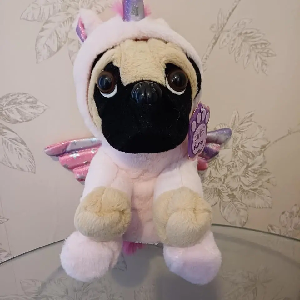 Adopt a plush - Cute pug wearing a unicorn outfit, very good condition