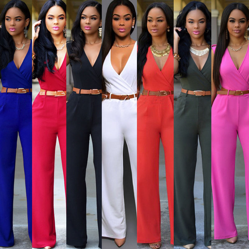 High Waist V-neck Wide-leg Pants Irregular Siamese Belt Belt
