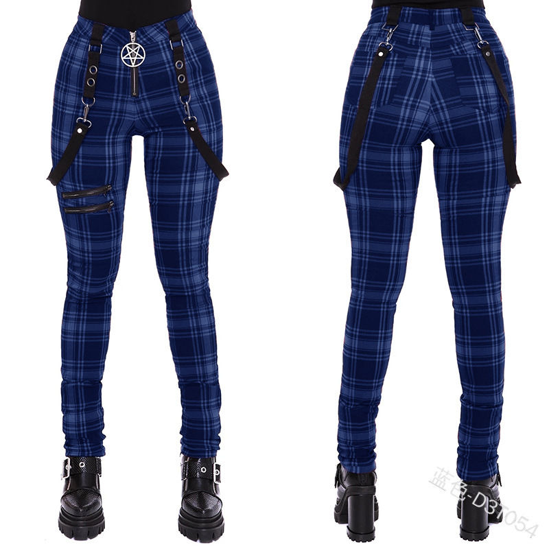 Thumbnail: 2021 New Amazon Wish Fashion Casual Plaid Pants Zipper Decorative Overalls Cros