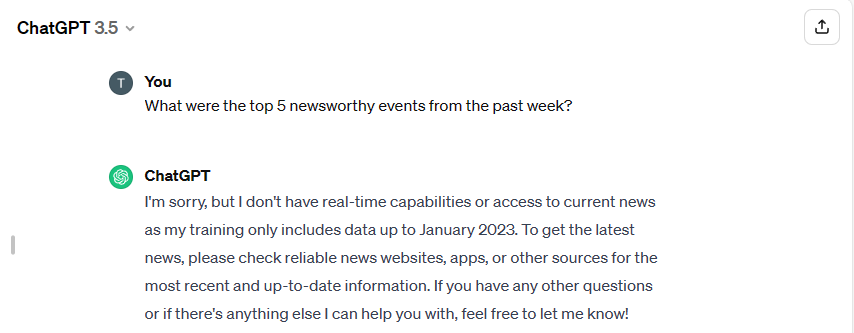 Free ChatGPT does not have access to recent information