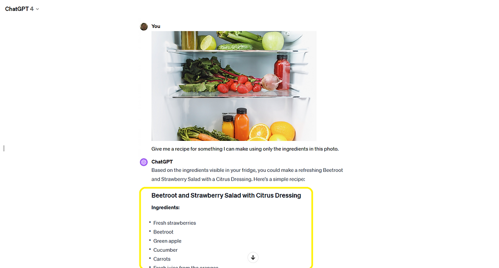 ChatGPT gives us a recipe - using only the ingredients we have