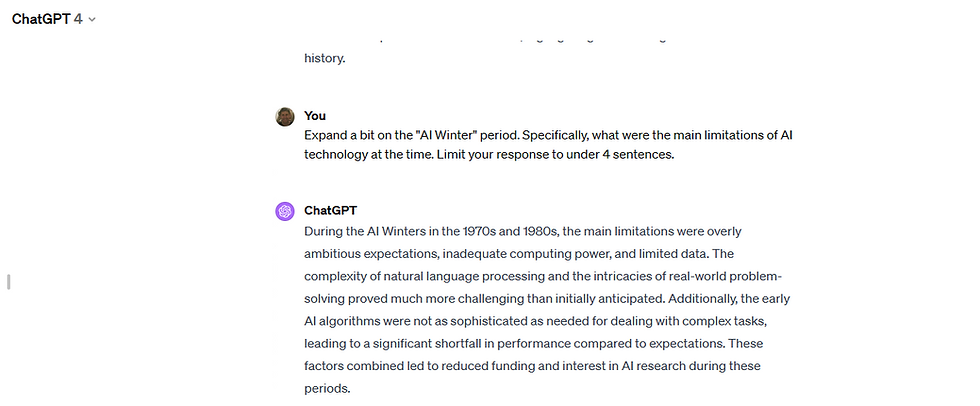 ChatGPT deep dives on the topic of "AI Winter"