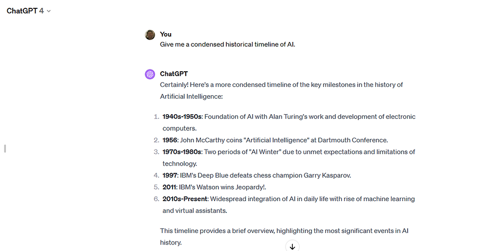 Using ChatGPT to educate us on AI's history