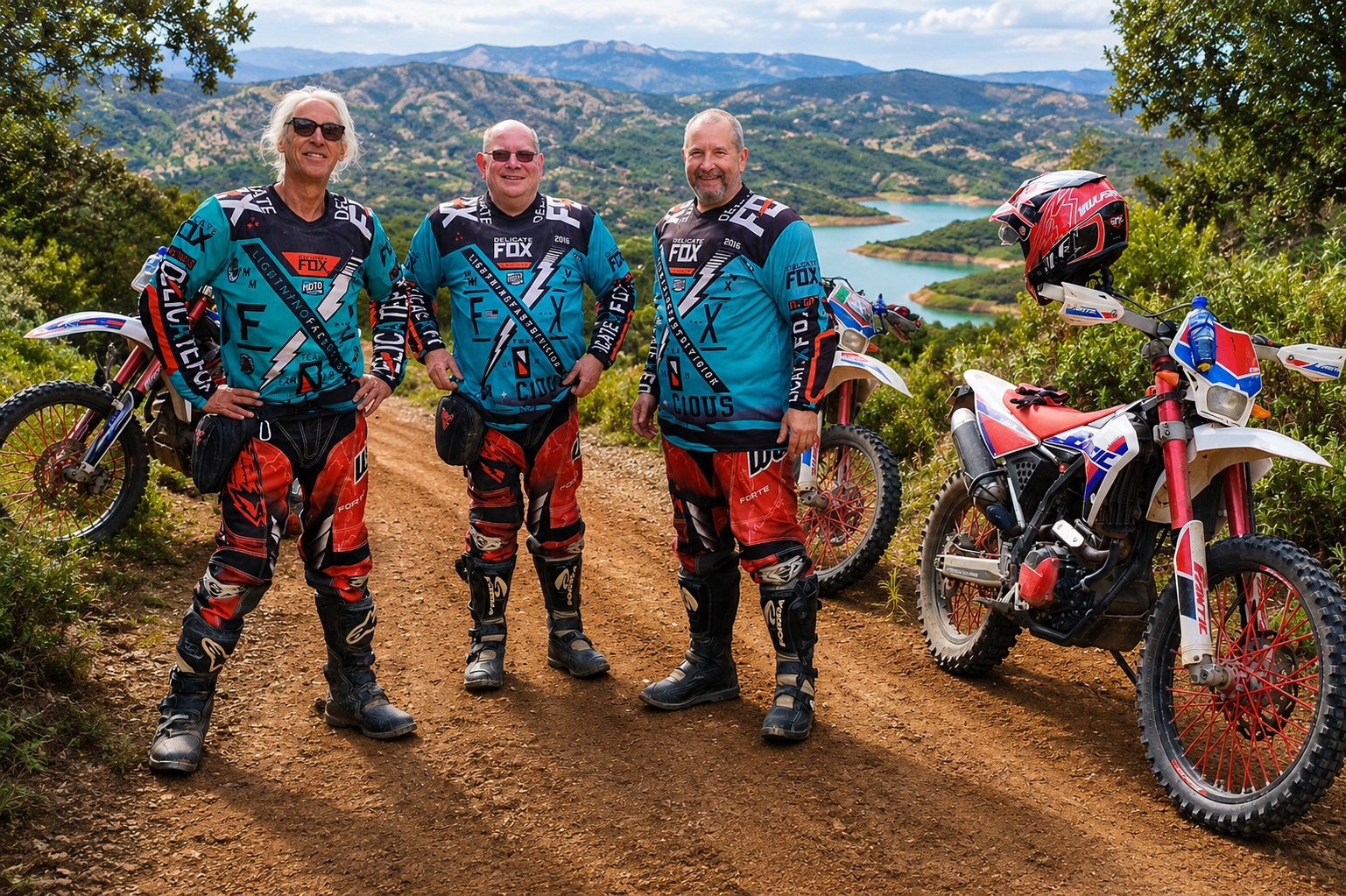Guided Dirt Bike Holidays in Spain | Beginners & Returning Riders Three riders enjoying a guided dirt bike trail riding holiday in the mountains of Andalusia, Spain.