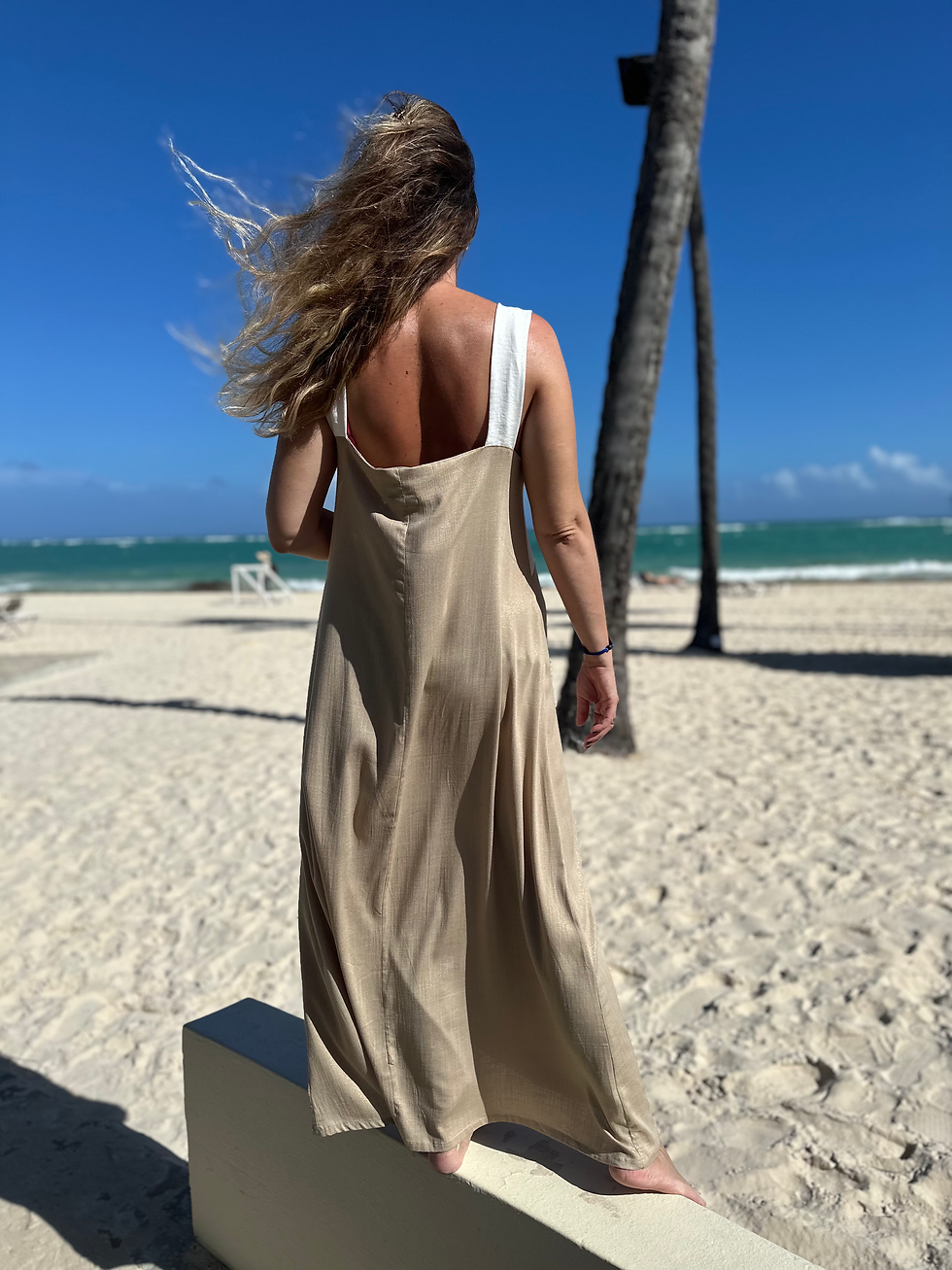 Miniatura: Vestido beige/dorado lurex con blanco 