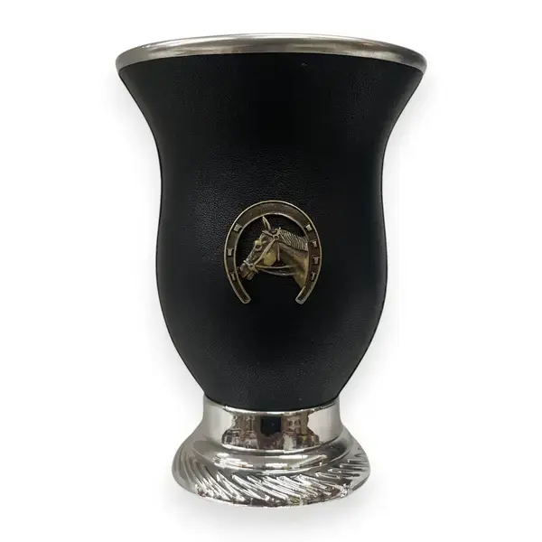 Cuia tradicional (sem tapa erva) PRETO (cavalo e ferradura) - pé prateado