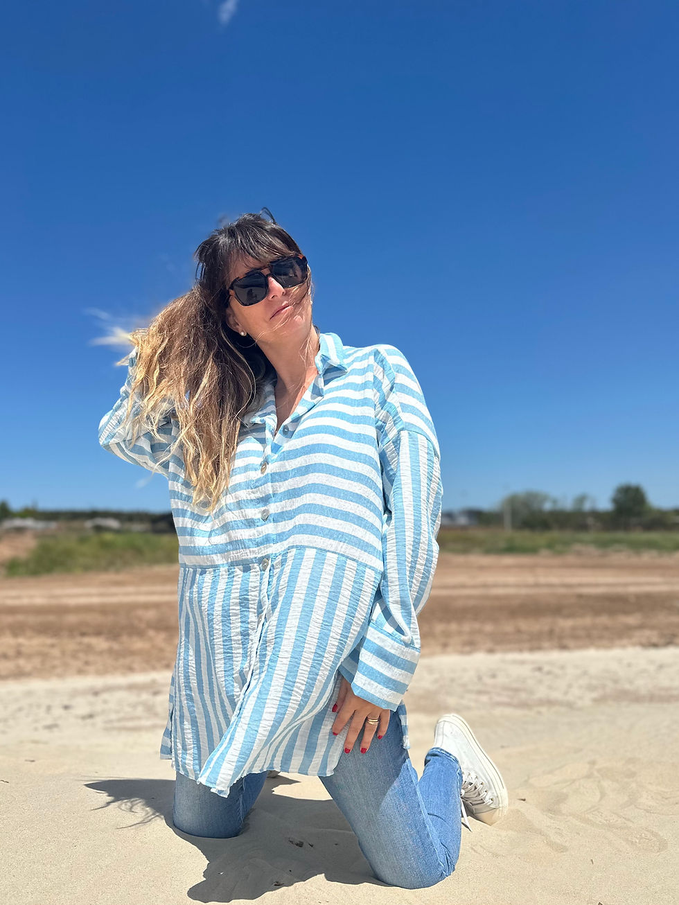 Miniatura: Camisola lino rayado oversize