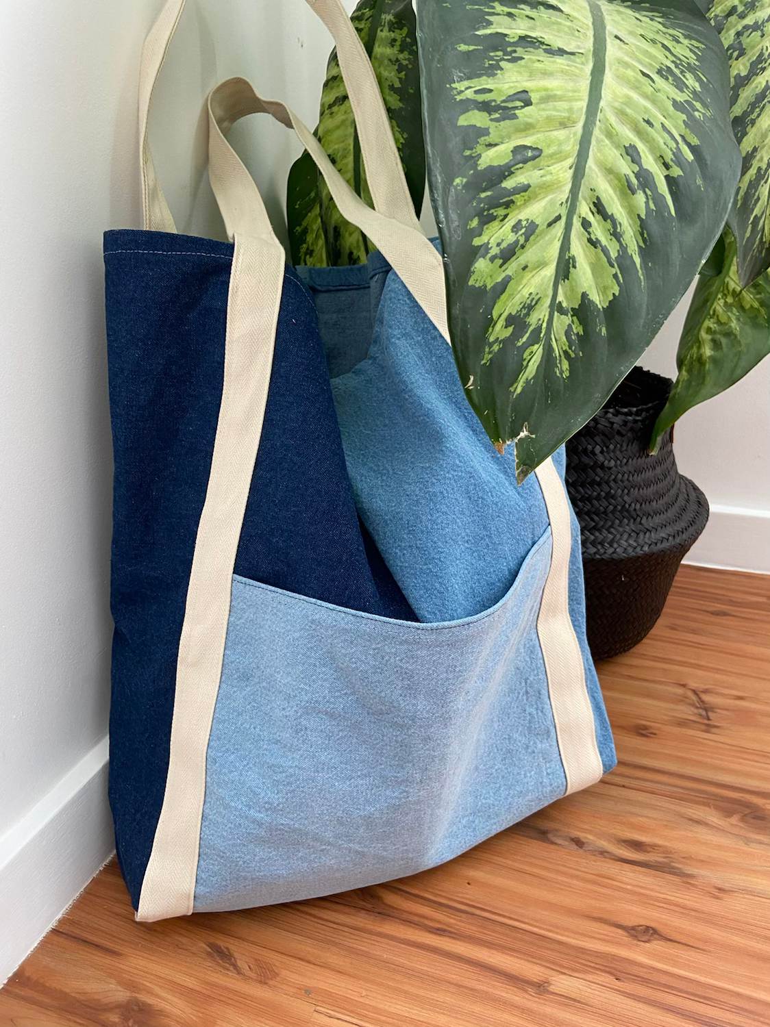 Bolso de Jean con asas largas crudas 