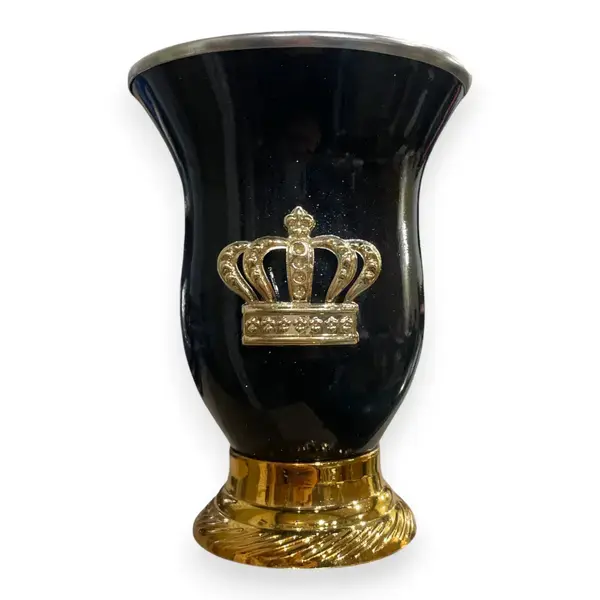 Cuia tradicional pintada PRETA - coroa e pé dourado