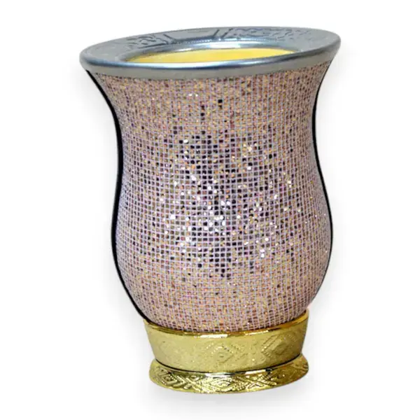 Cuia campeirinha (sem tapa erva) STRASS ROSA - pé dourado