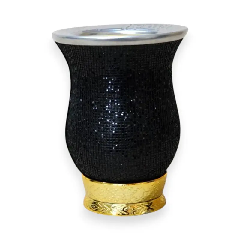 Cuia campeirinha (sem tapa erva) STRASS PRETO - pé dourado