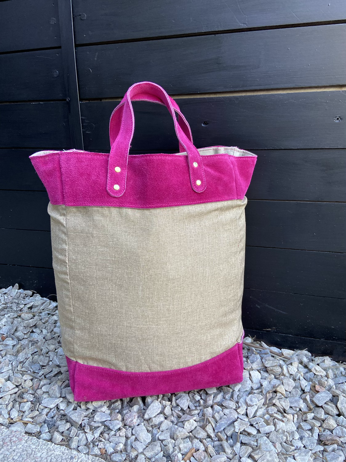 Bolso rústico + descarne fucsia 