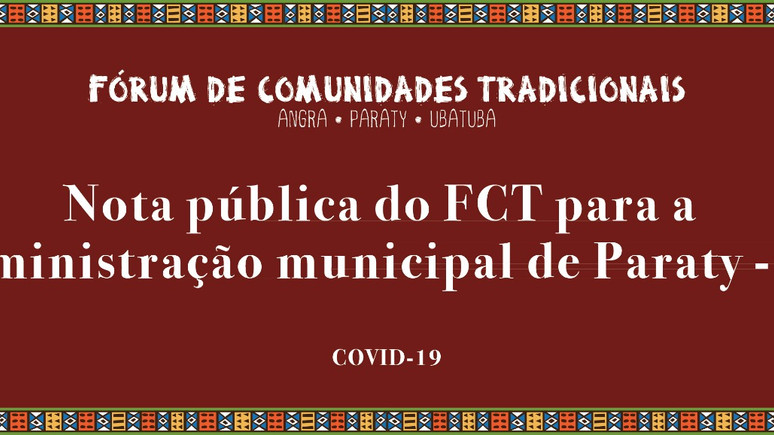 Nota Pública do FCT para a Administração Municipal de Paraty-RJ