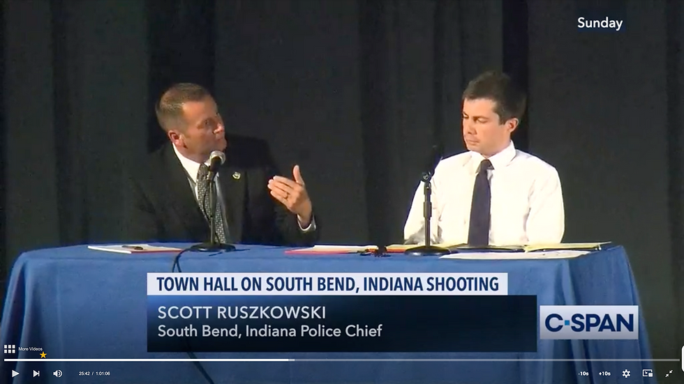 Scott Ruszkowski with Pete Buttigieg Photo: C-Span Video Link