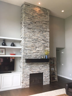 Before staining stone fireplace