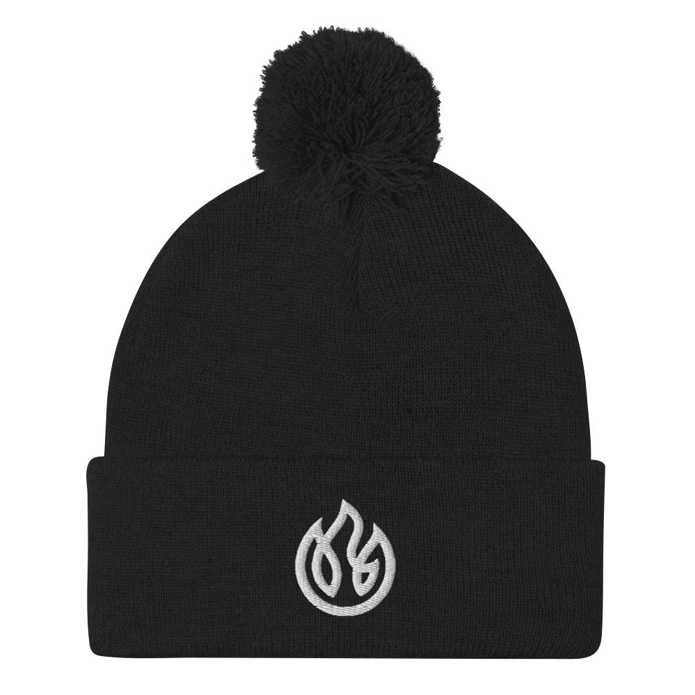 Pom-Pom Beanie - White Thread - 3D Puff