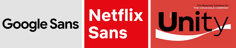 Tipografias que foram desenvolvidas especificamente para as marcas: Google, Netflix e Coca-Cola