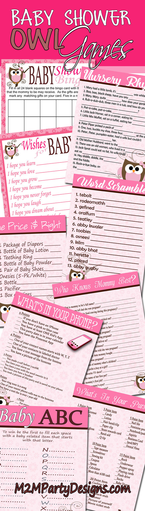 Pink Baby Owl Baby Shower Game Cards Set Of 9 Download Games Pink Baby Owl Baby Shower Game Cards Set Of 9 Download Games