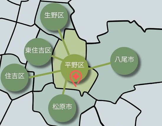 大阪市平野区の当院によくご来院される地域(東住吉区、住吉区、生野区、松原市、八尾市)