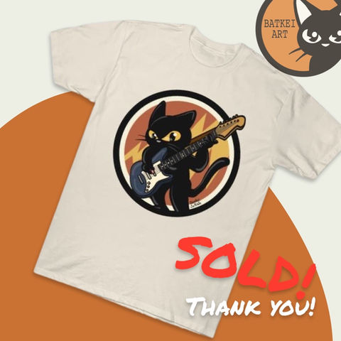 クールな猫ギタリストのＴシャツ