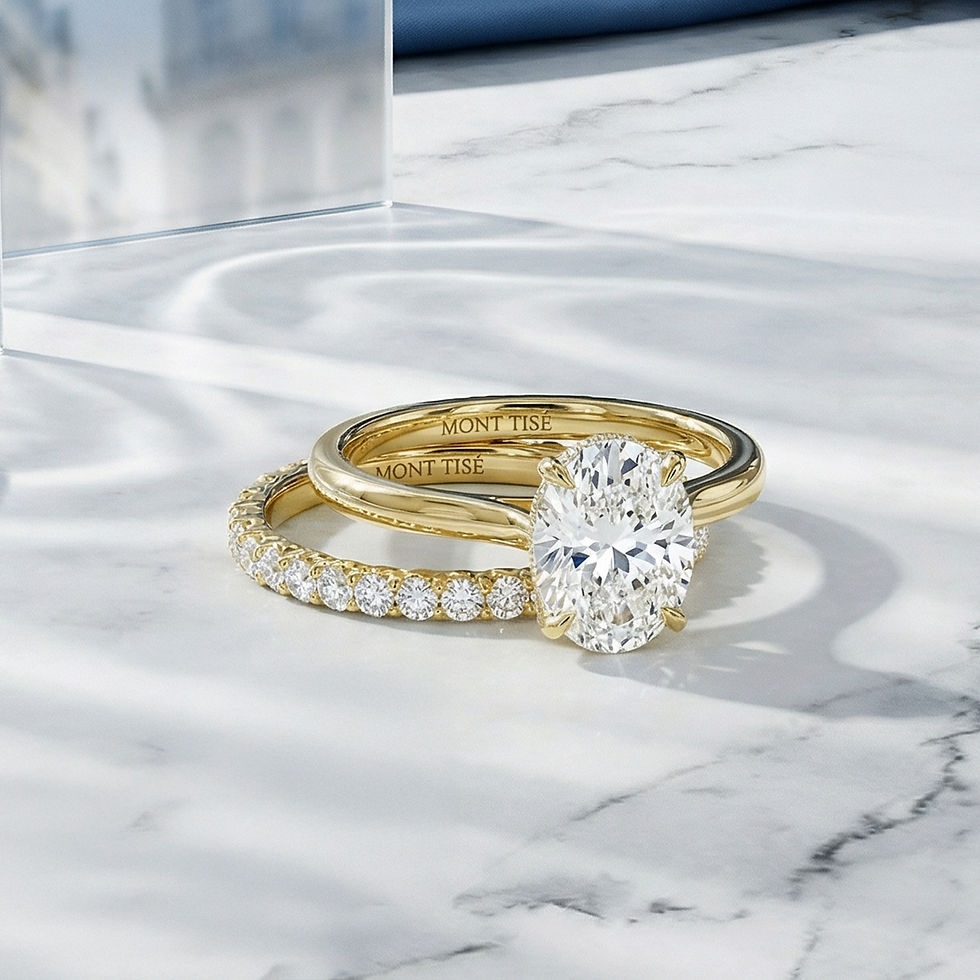 Thumbnail: Oval Cut Diamond Engagement Ring Set with Hidden Halo & Eternity Band