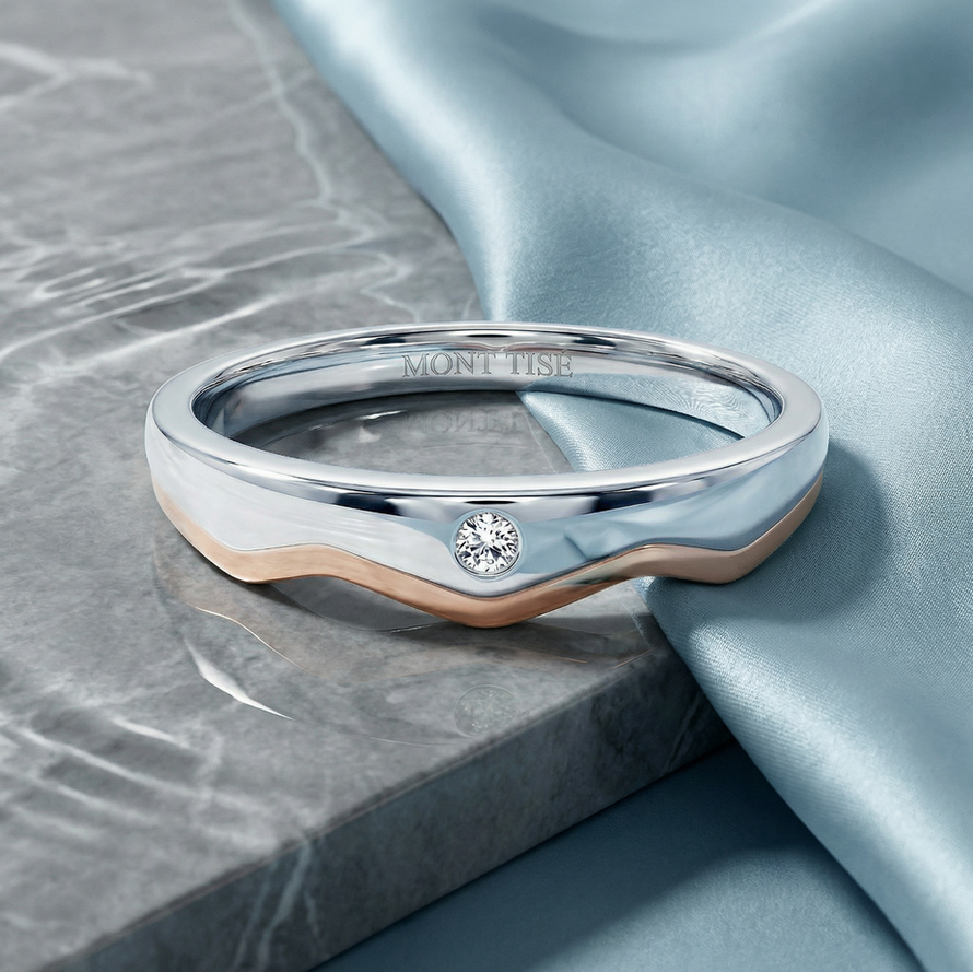 Thumbnail: Two-Tone Wavy Band Flush Setting Natural/Lab-Grown Diamond Men's Wedding Ring