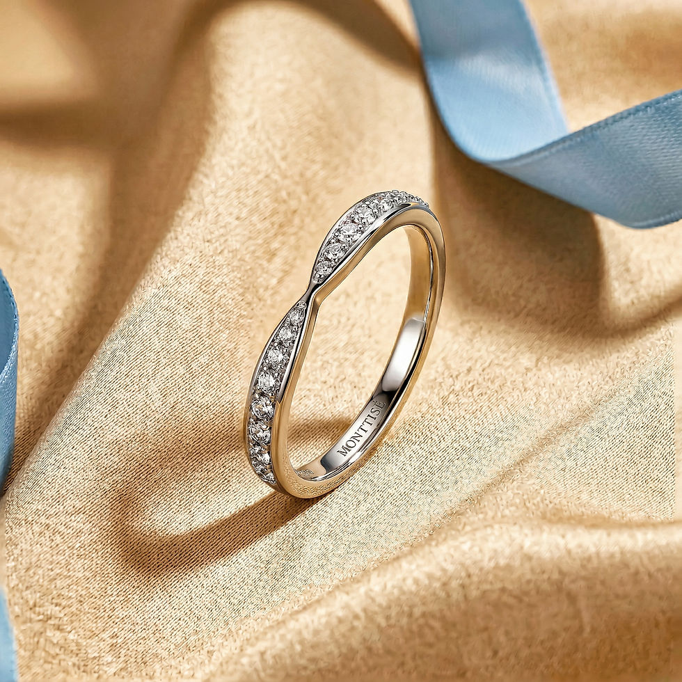 Thumbnail: Pinched Tapered Pavé Diamond Stacking Wedding Band | White Gold | Platinum