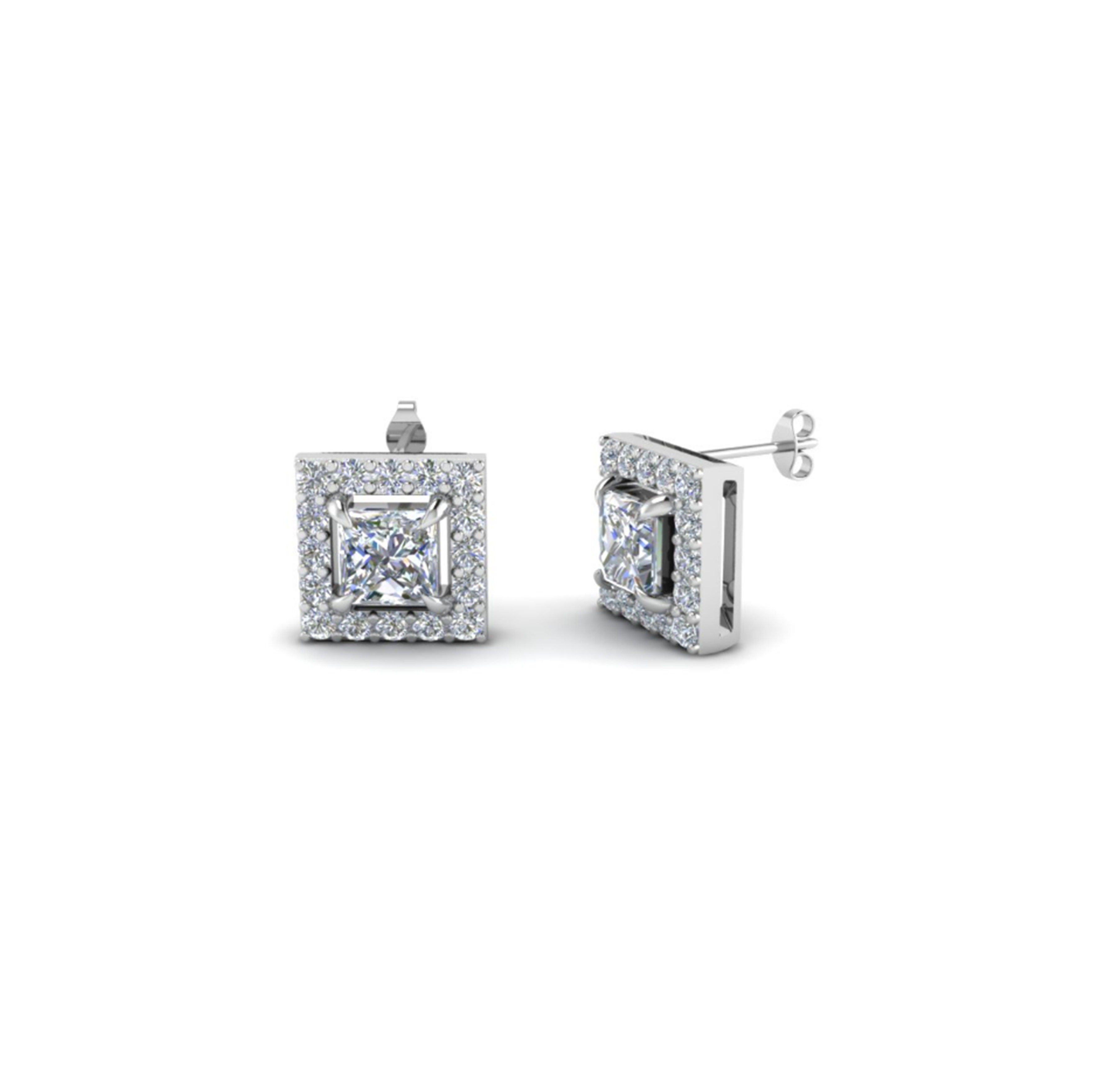 Floating Halo Princess Cut Diamond Stud Earrings