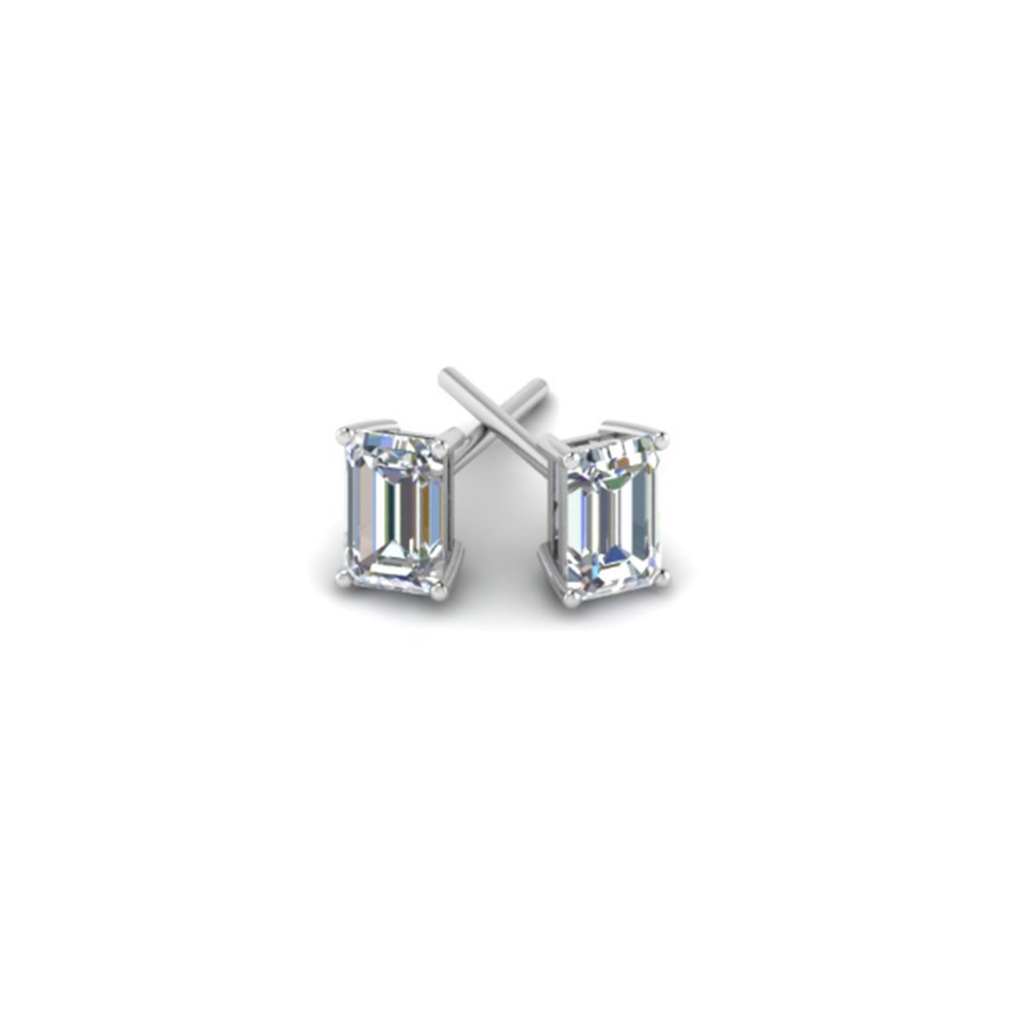 Solitaire Emerald Cut Diamond Stud Earrings