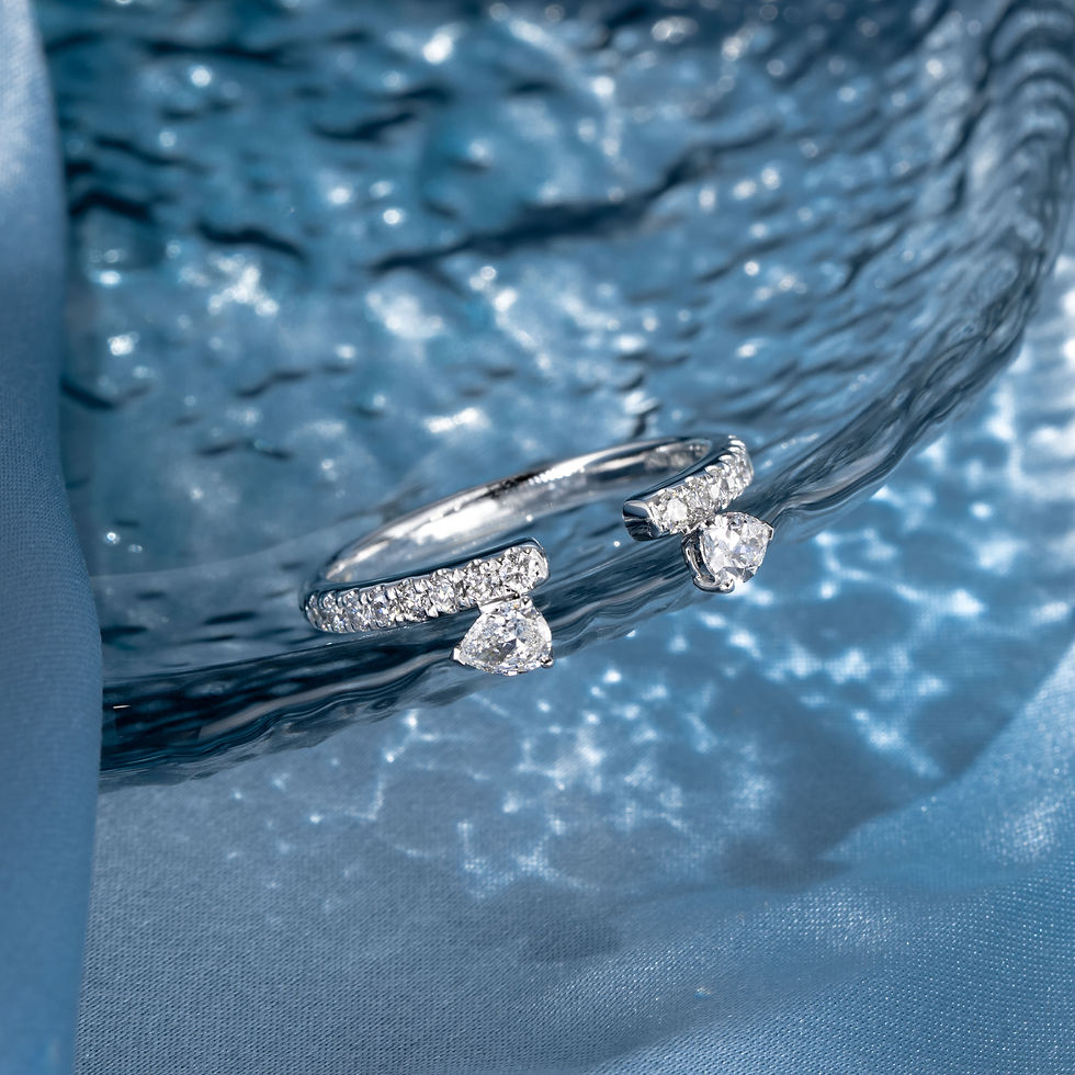 Thumbnail: Two Pear Cut Diamond Pavé Open Band Ring | 18K White Gold | Platinum