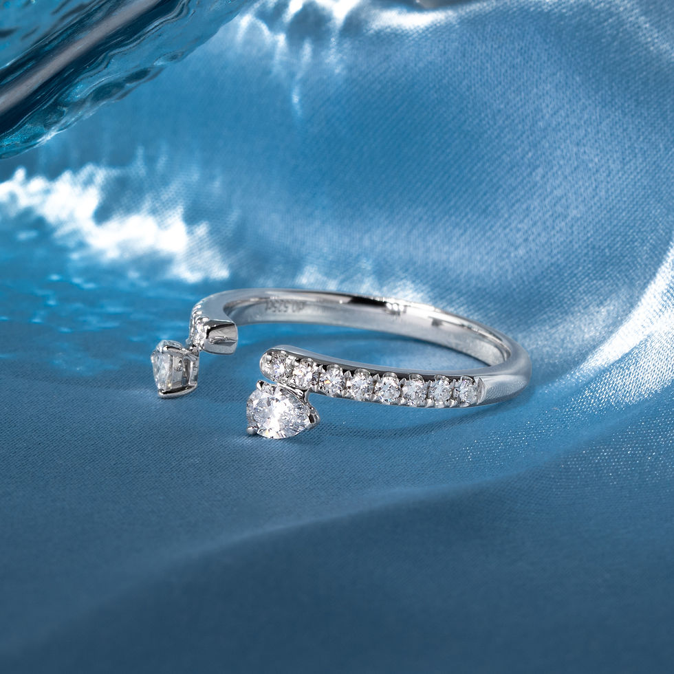 Thumbnail: Two Pear Cut Diamond Pavé Open Band Ring | 18K White Gold | Platinum