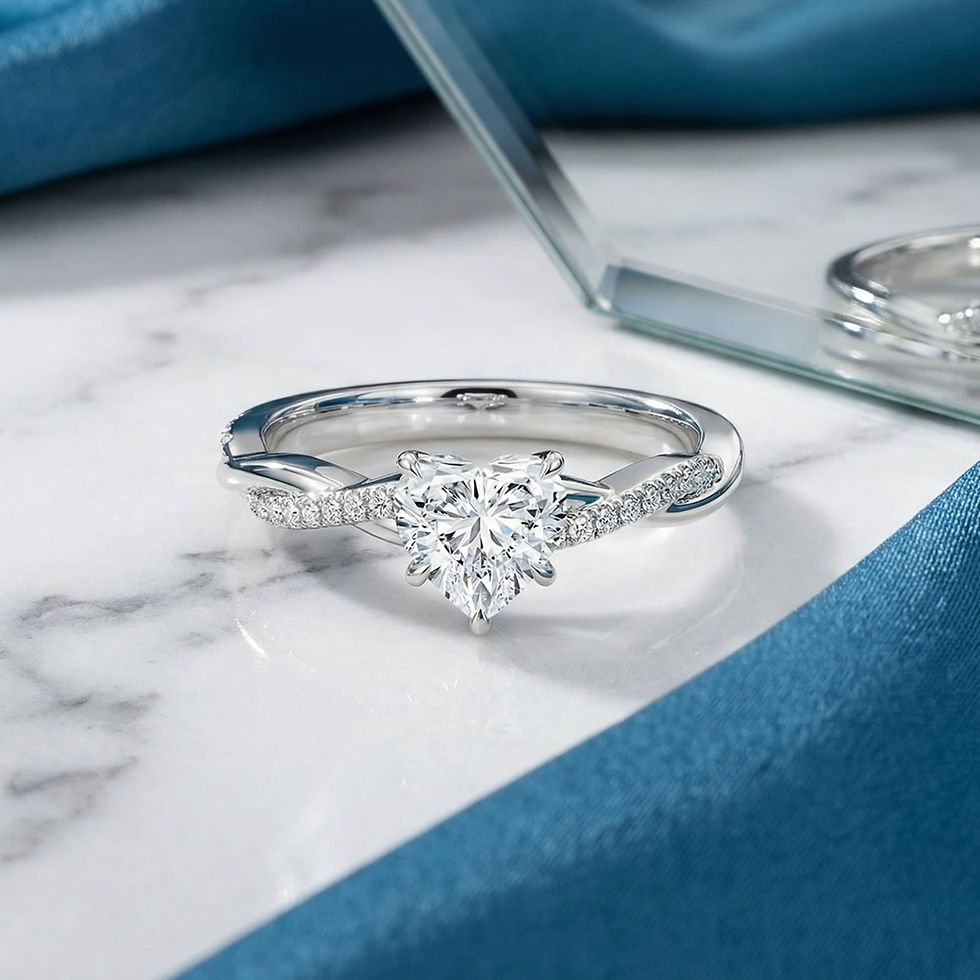 Thumbnail: Heart Shaped Diamond Engagement Ring with Twisted Pavé Infinity Band