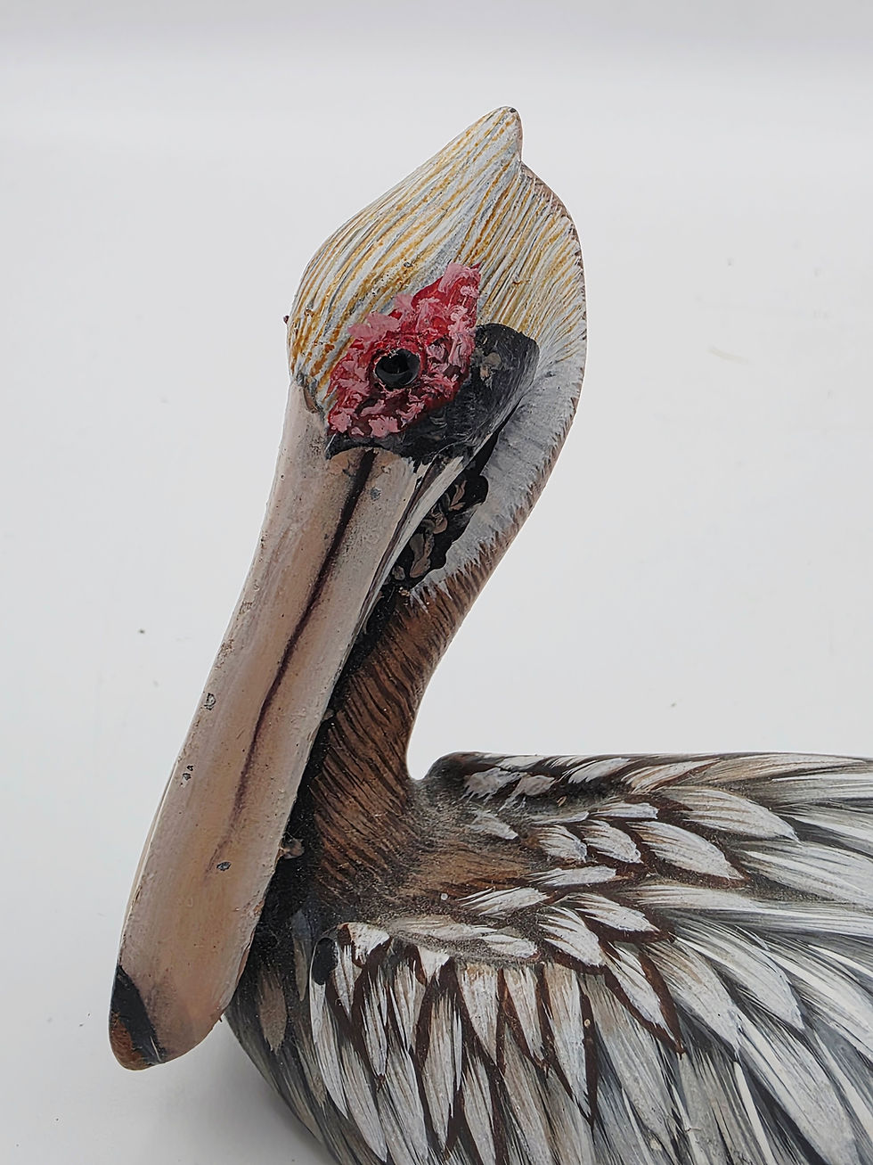 Thumbnail: John Madison Hand Carved Wooden Brown Pelican Bird Decoy Ornament