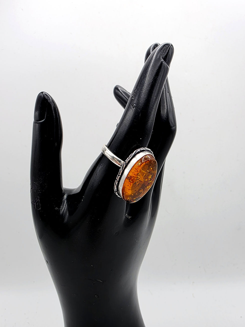 Thumbnail: 925 Sterling Silver Baltic Amber Oval Statement Ring UK Size Q Boho