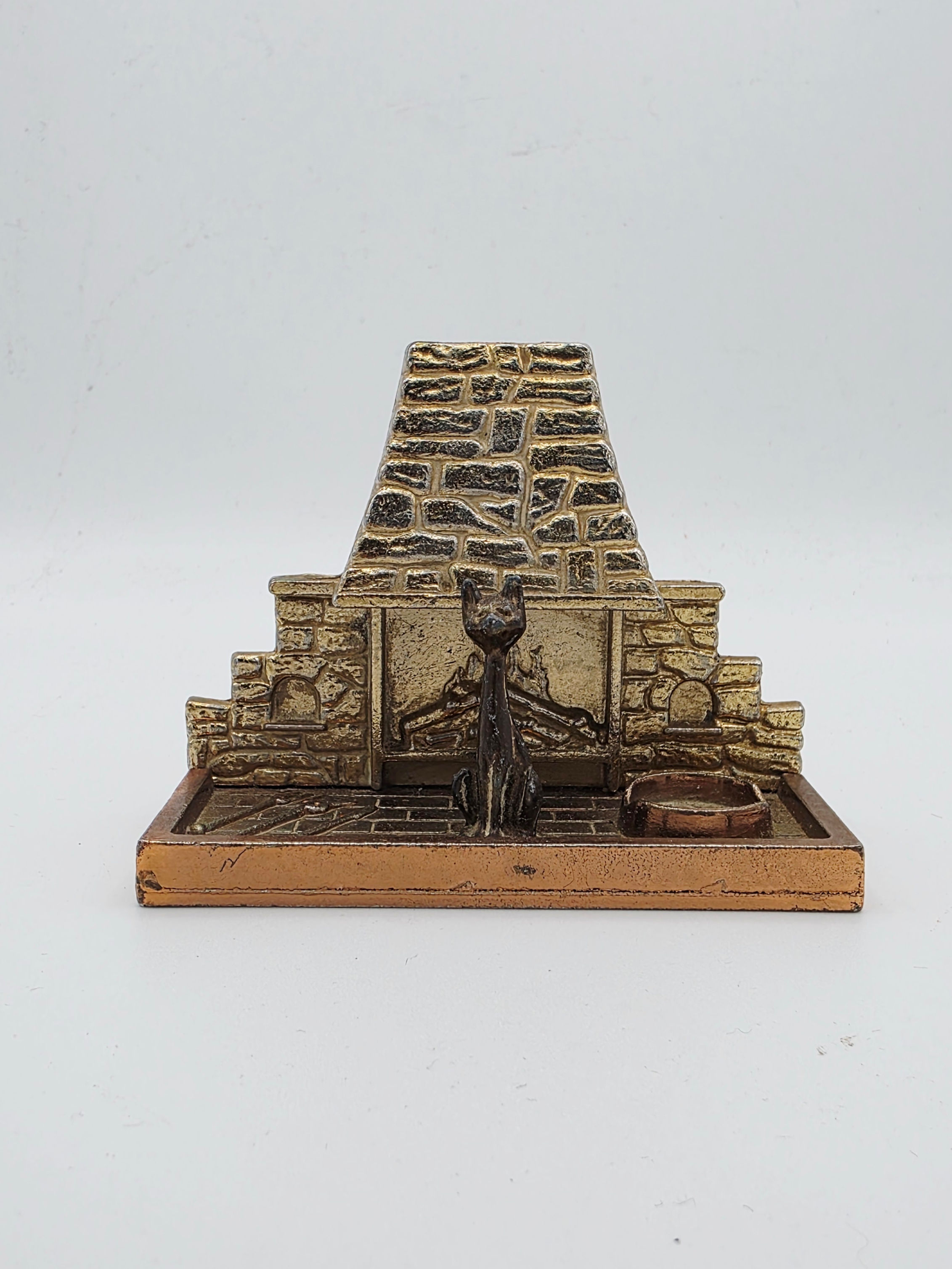 Vintage MCM Cat Fireplace Ornament Brass Tone Metal Mid Century Modern Decor