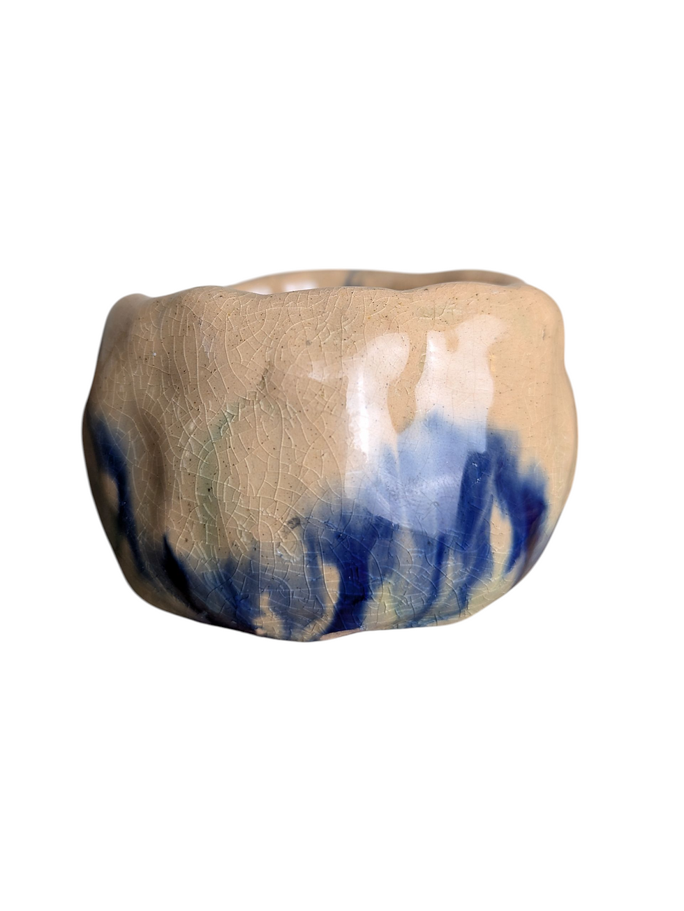 Vintage Studio Pottery Bowl TB Mark – Hand Built Crackle Glaze