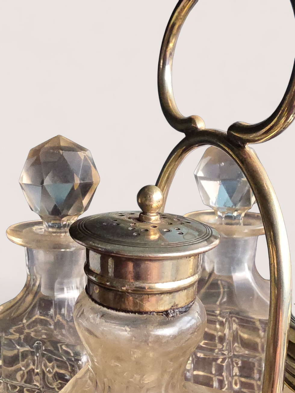 Thumbnail: Antique W J Myatt & Co EPNS Cruet Set Edwardian Birmingham Silver Plate Stand