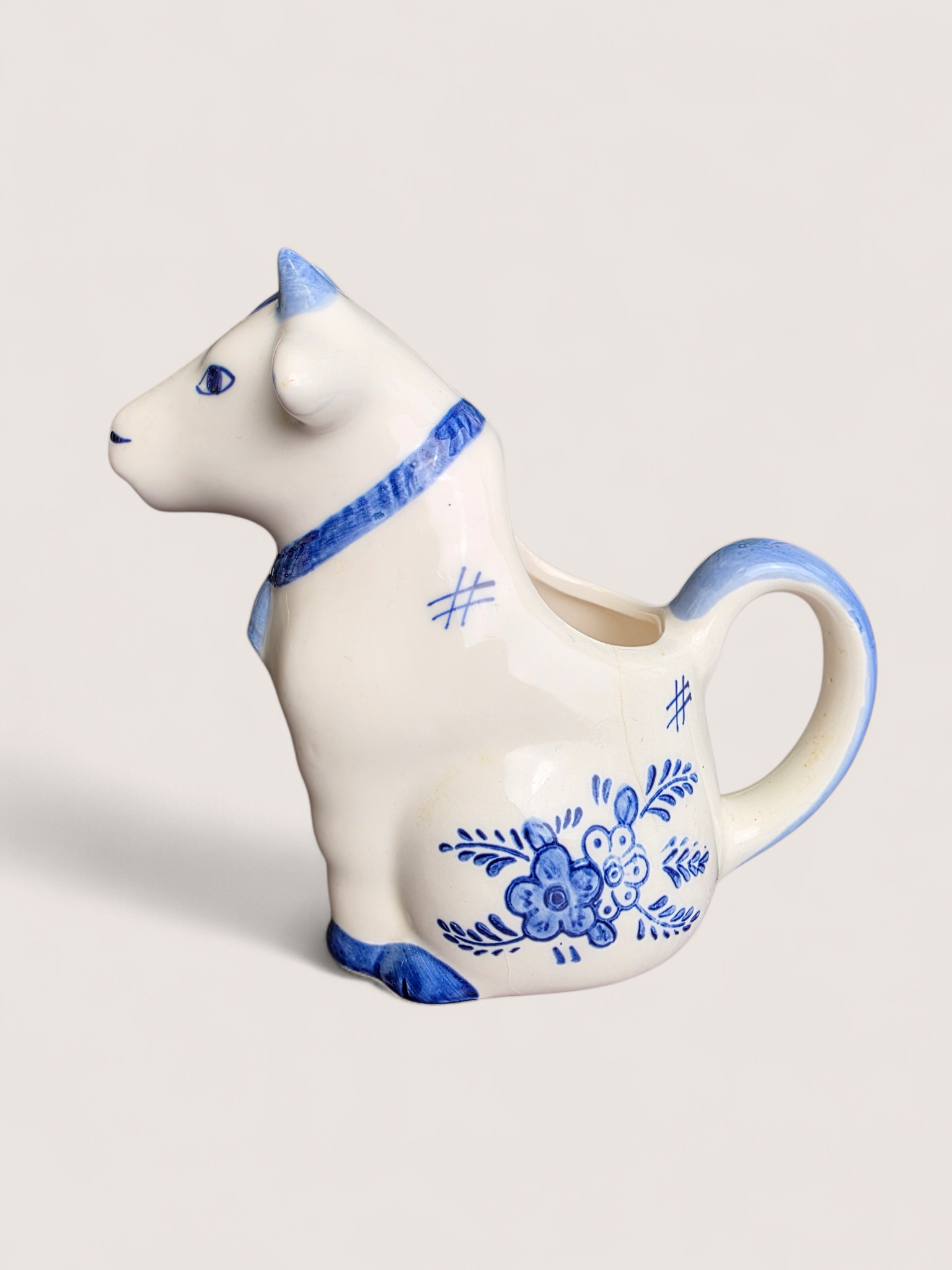 Vintage Delft Blue Cow Creamer - Hand Painted Dutch Pottery - 15cm Ornament