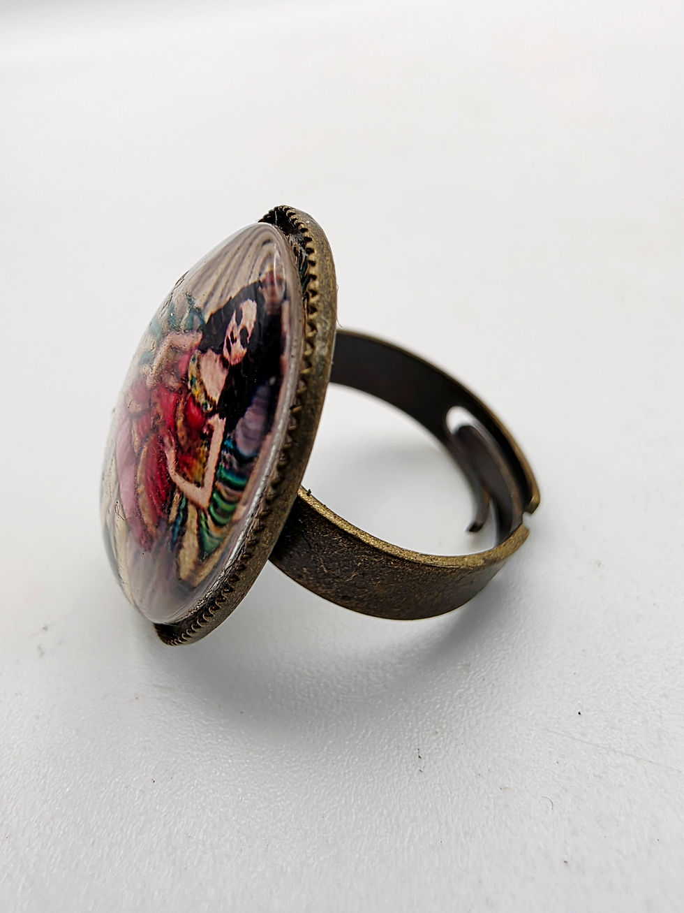 Thumbnail: Brass Glass Cabochon Fairy Ring Size J 1/2 Adjustable Gothic Boho