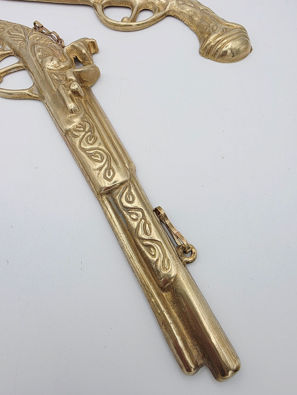 Thumbnail: Vintage Brass Pistol Wall Plaques Pair Flintlock Ornament Hanging Decor