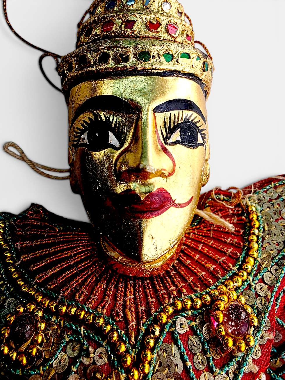 Thumbnail: Antique Burmese Marionette Puppet Yoke Thé Handcrafted Sequined Gold Folk Art