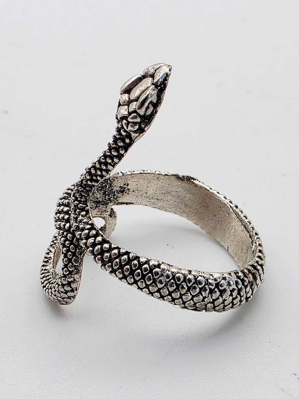 Thumbnail: Solid 925 Sterling Silver Gothic Coiling Serpent Snake Ring UK Size S