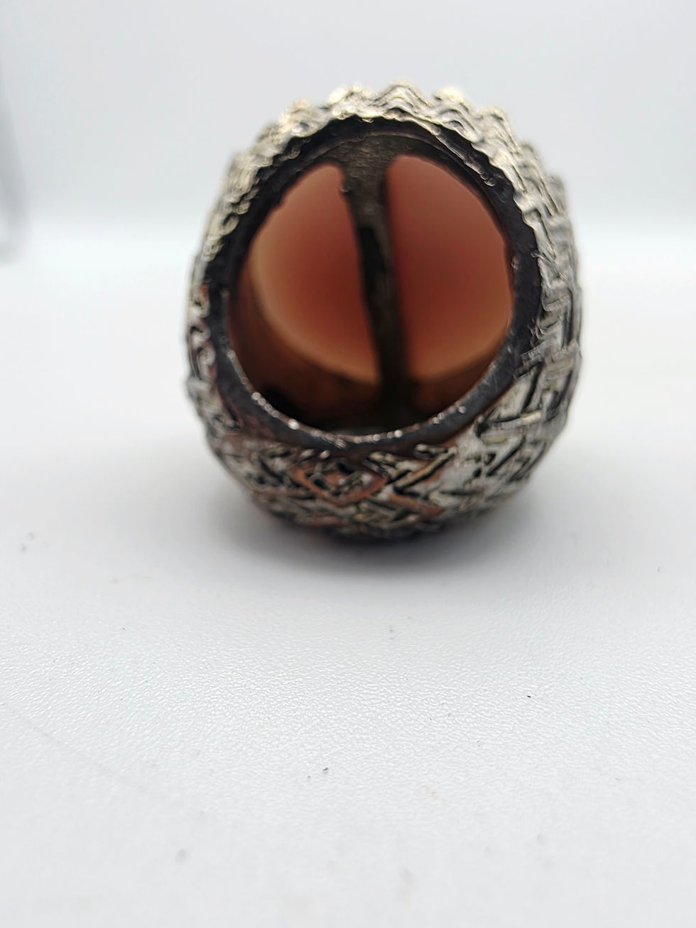 Thumbnail: Vintage 1970s Brutalist Pink Lucite Ring Size L 1/2 Ornate Statement