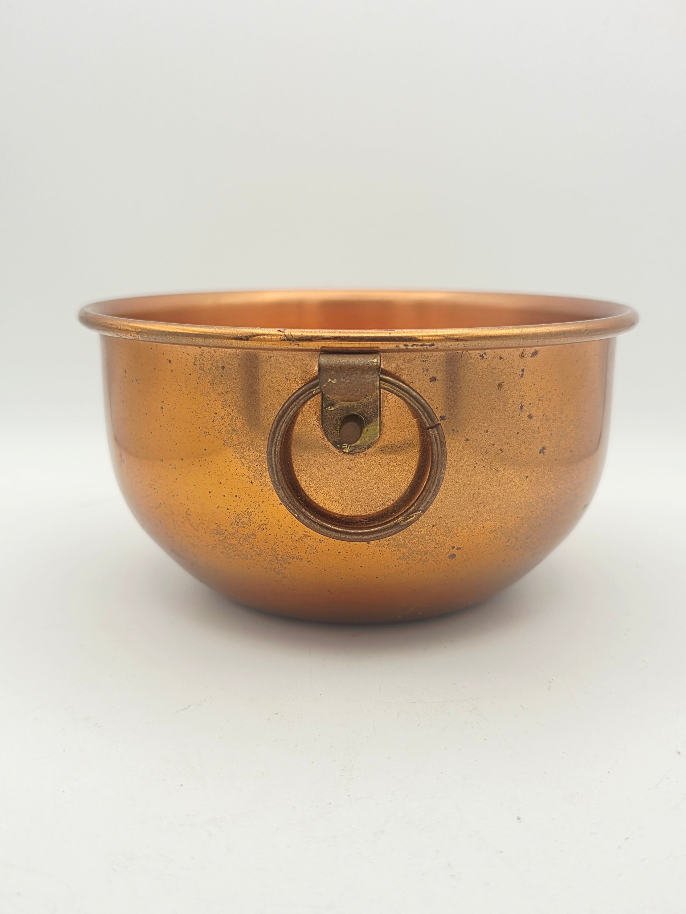 Coppercraft Guild Vintage Copper Bowl with Brass Ring Handle Retro Mixing Dish
