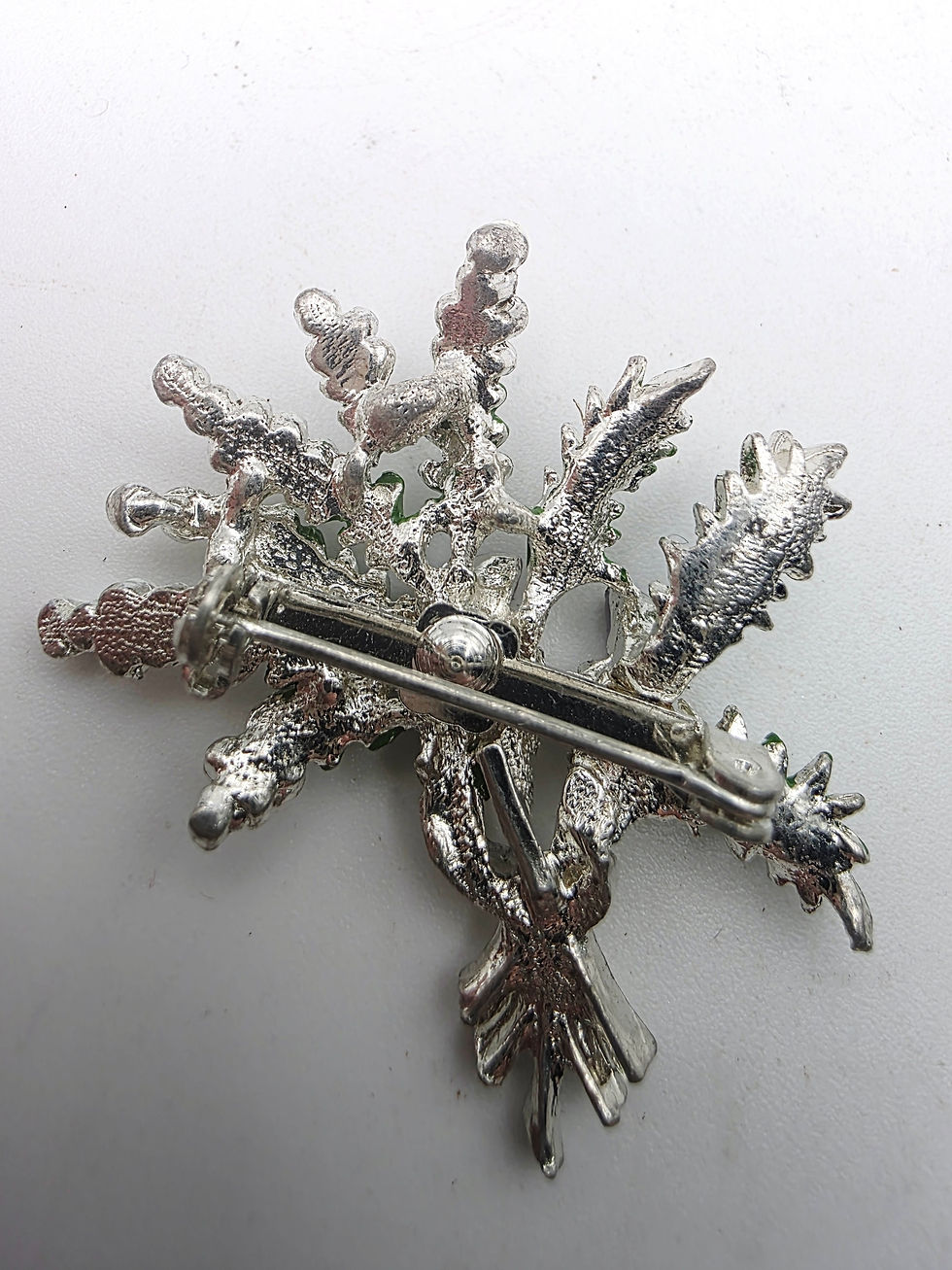 Thumbnail: Scottish Thistle Brooch Vintage Silver Tone Rhinestone Enamel Heather Spray Pin